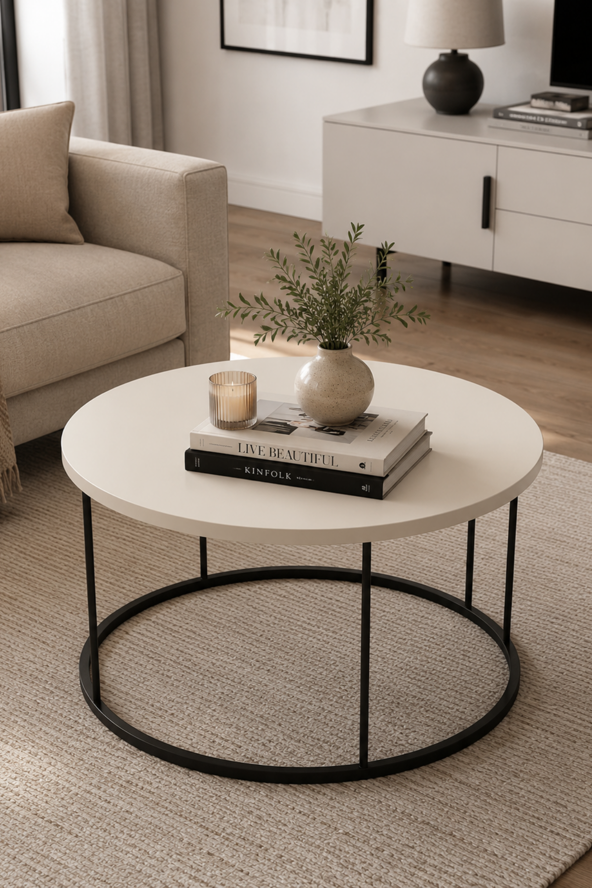 Reyo Falez Terra Lüx Krem Orta Sehpa - Modern Salon ve Oturma Odası Sehpası