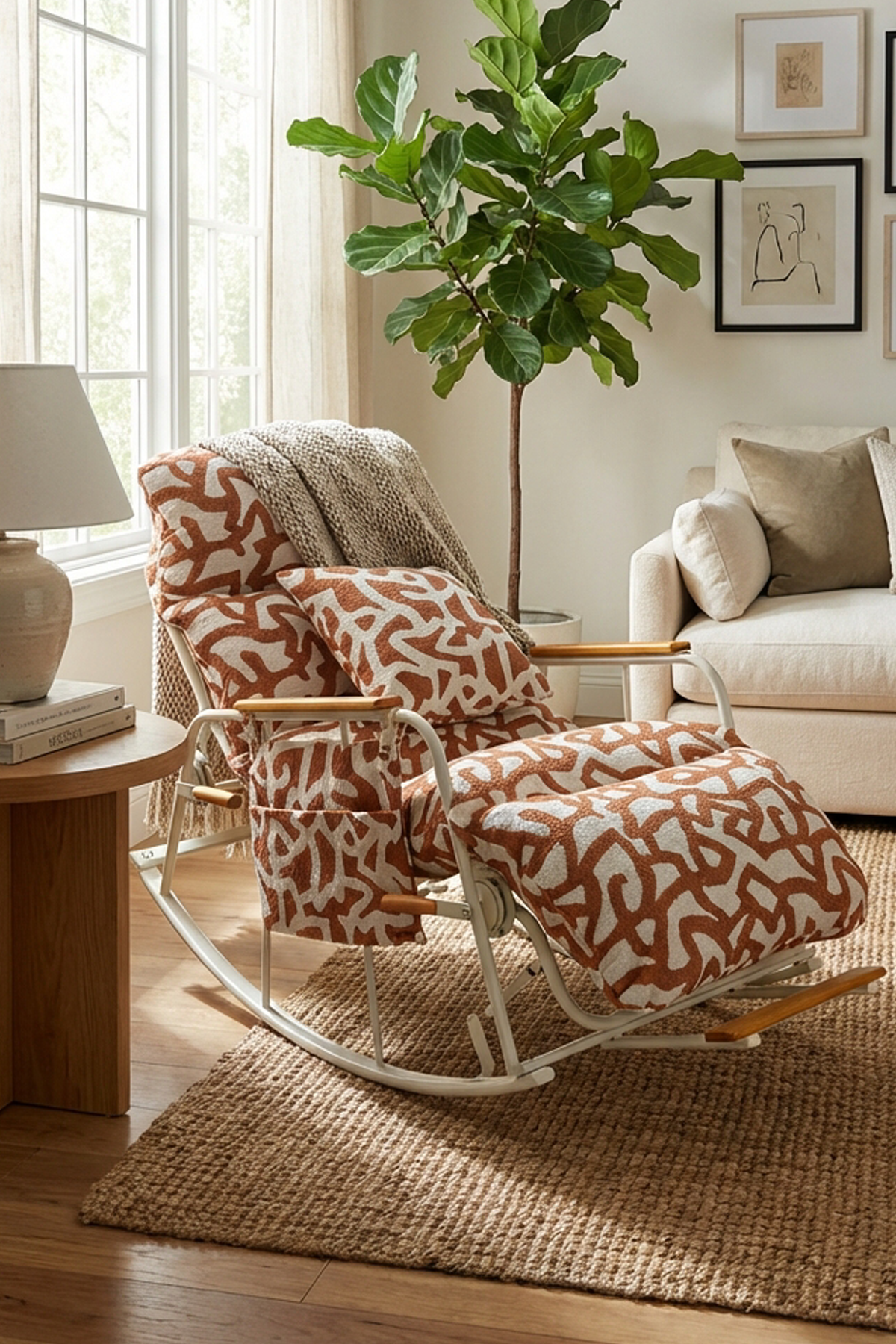 Dy Home Ayarlanabilir Mekanizmalı Sallanan Koltuk, TV Koltuğu, Sallanan Sandalye Kiremit Desenli Dokuma Kumaş 