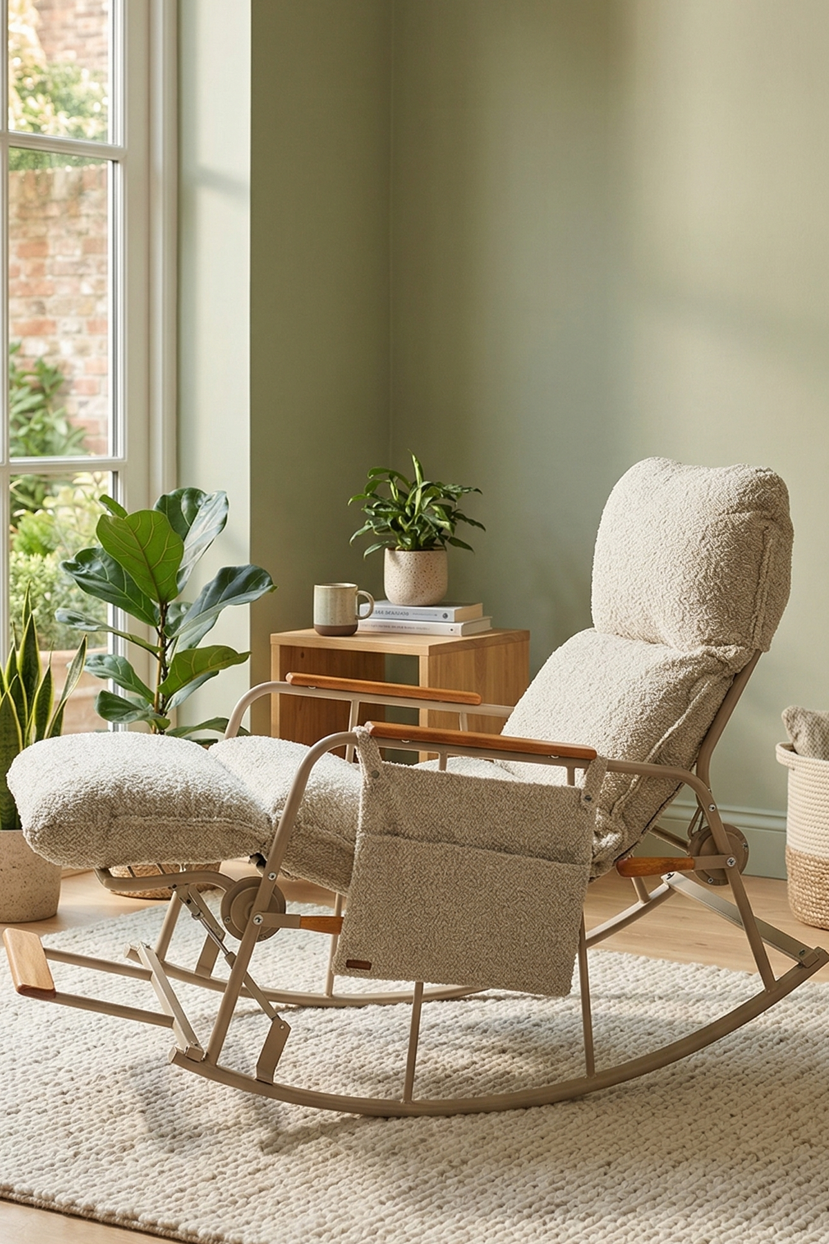 Dy Home Ayarlanabilir Mekanizmalı Sallanan Koltuk, TV Koltuğu, Sallanan Sandalye Ekru Dokuma Kumaş 