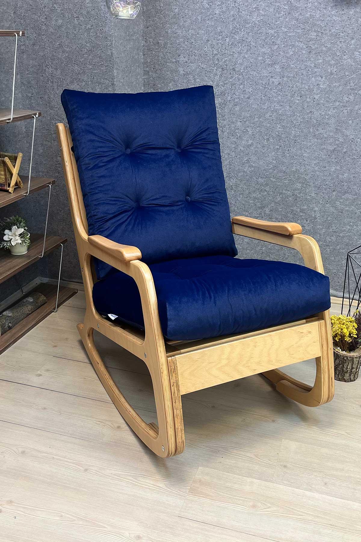 Asedia Kontes Naturel Lacivert Dolgu Minderli Sallanan Sandalye Dinlenme Koltuğu Baba Koltuğu