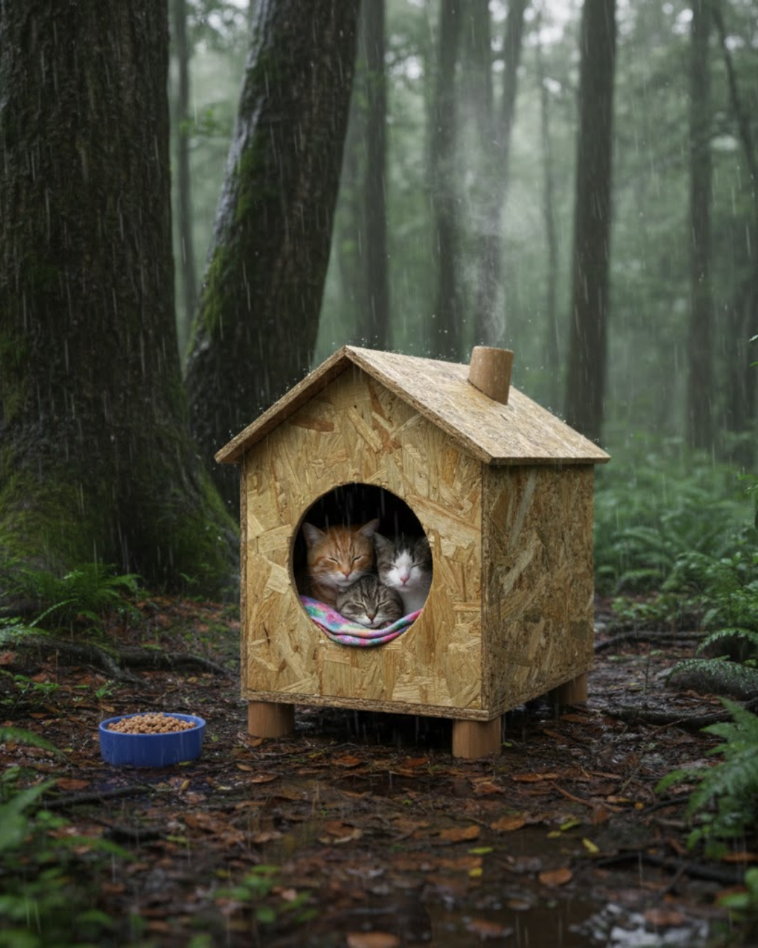 Melada Kedi Evi Dış Ortam Uygun Ahşap Kedi Evi OSB 43x40x37 cm MLD0CAT14