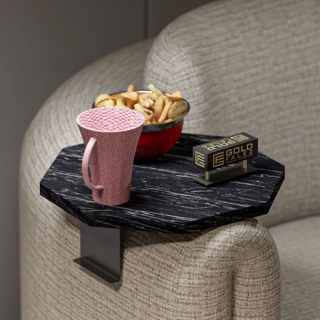 Gold Falez Dekoratif Yan Sehpa Sekizgen Bendir