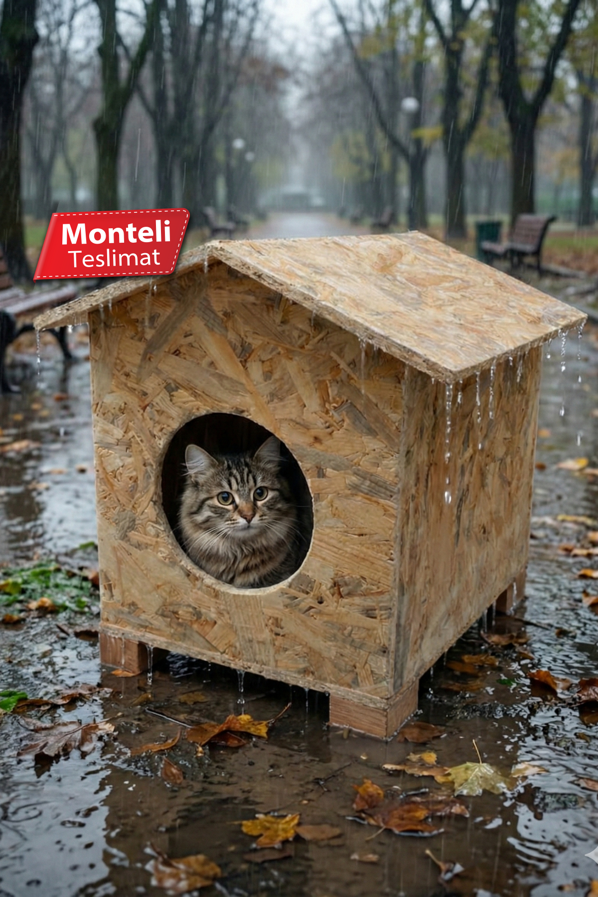 Reyo Kedi Yuvası Yağmura Ve Soğuğa Dayanıklı Osb Kedi Evi (DENİZ TUTKALLI) Monteli Teslimat Cat30