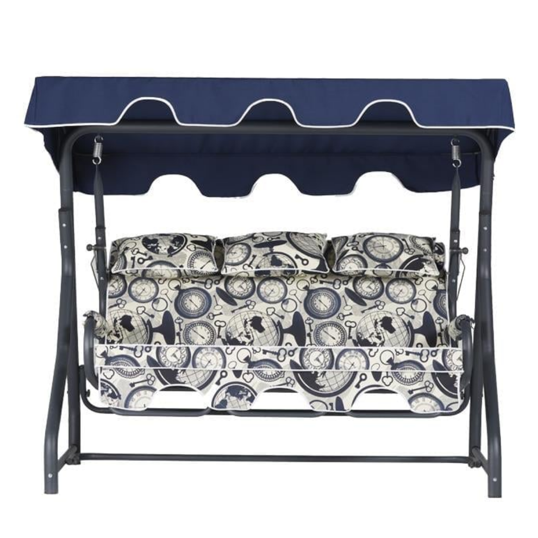 Erinöz Salvia 3 Kişilik Bahçe Balkon Salıncağı Minder: Dünya & Saat Tente: Mavi