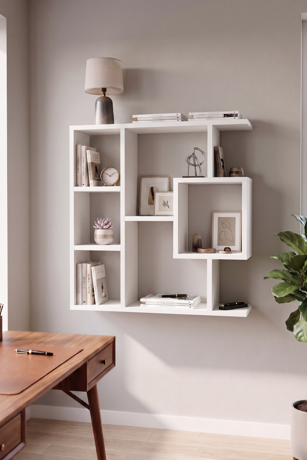 Enda Home Yegane Duvar Rafı, Duvar Kitaplığı, Dekoratif Kitaplık, Modern Kitaplık, Zeminde veya Duvarda Kullanıma Uygun Beyaz