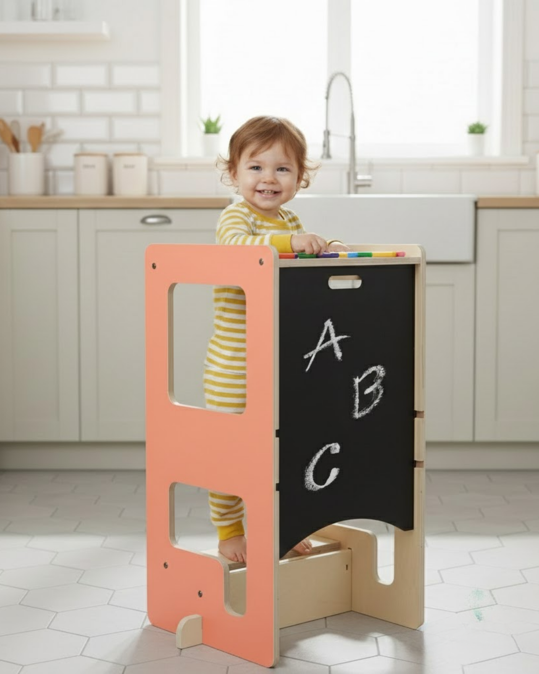 Mamatoyz Flip Terra Cotta 3'ü 1 Arada Öğrenme Kulesi & Aktivite Masası & Yazı Tahtası