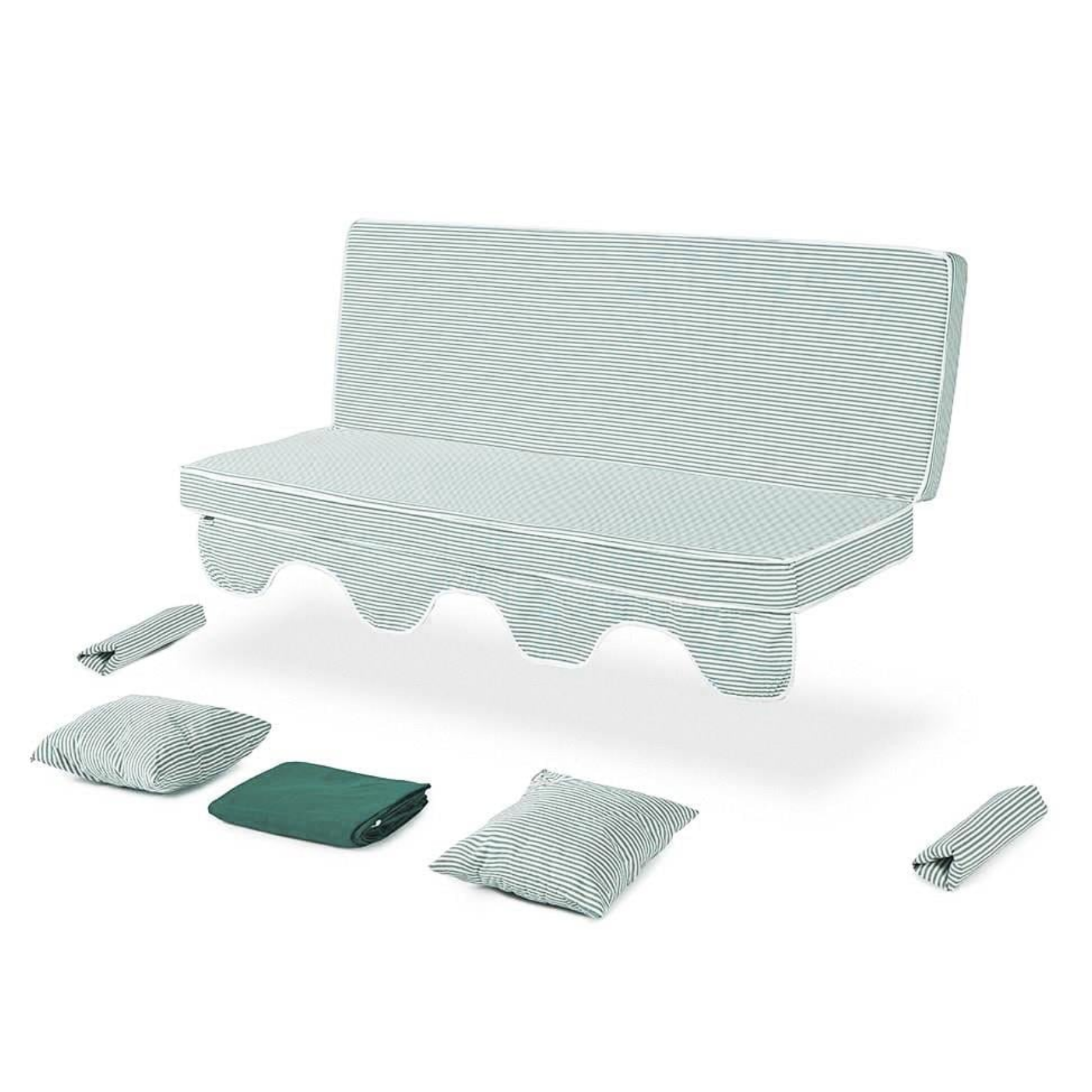 Erinöz Salıncak Minder Takımı 3 Kişilik (Süngerli) -Minder: Yeşil Çizgili Tente: Yeşil