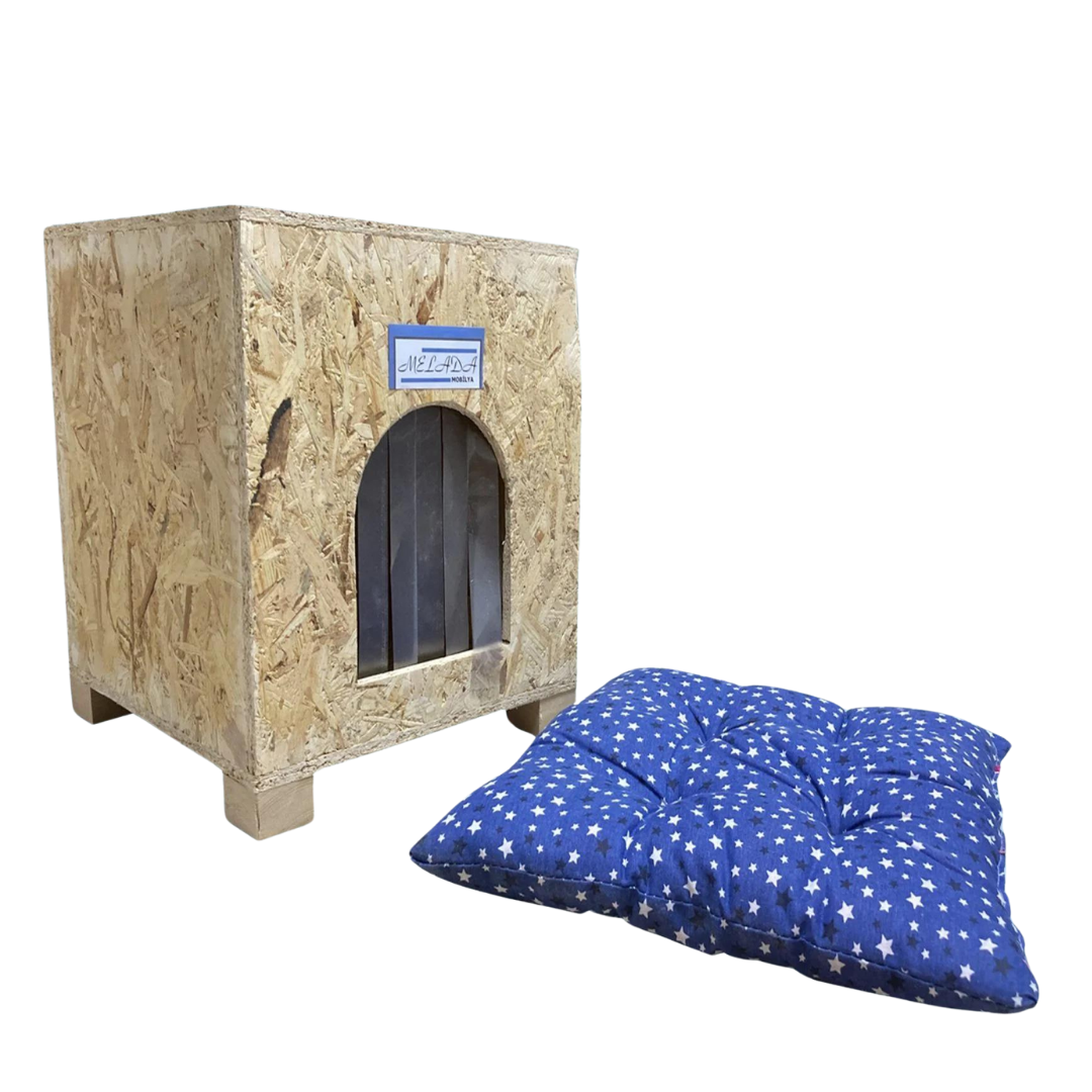 Melada Kedi Evi Dış Ortam Uygun Ahşap Kedi Evi OSB Minderli 40x37x34 cm