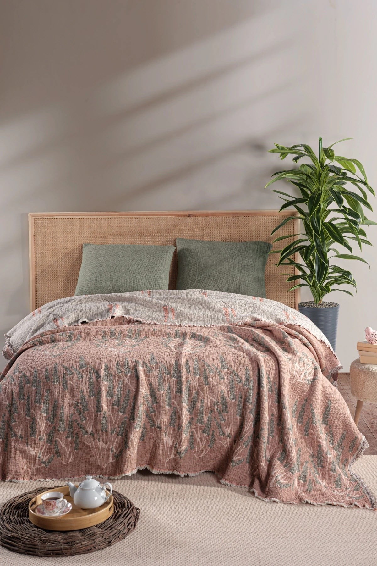 Mylasa Home Müslin Kosha Serisi Lavanta Desenli Yorgan 240x260cm Kiremit