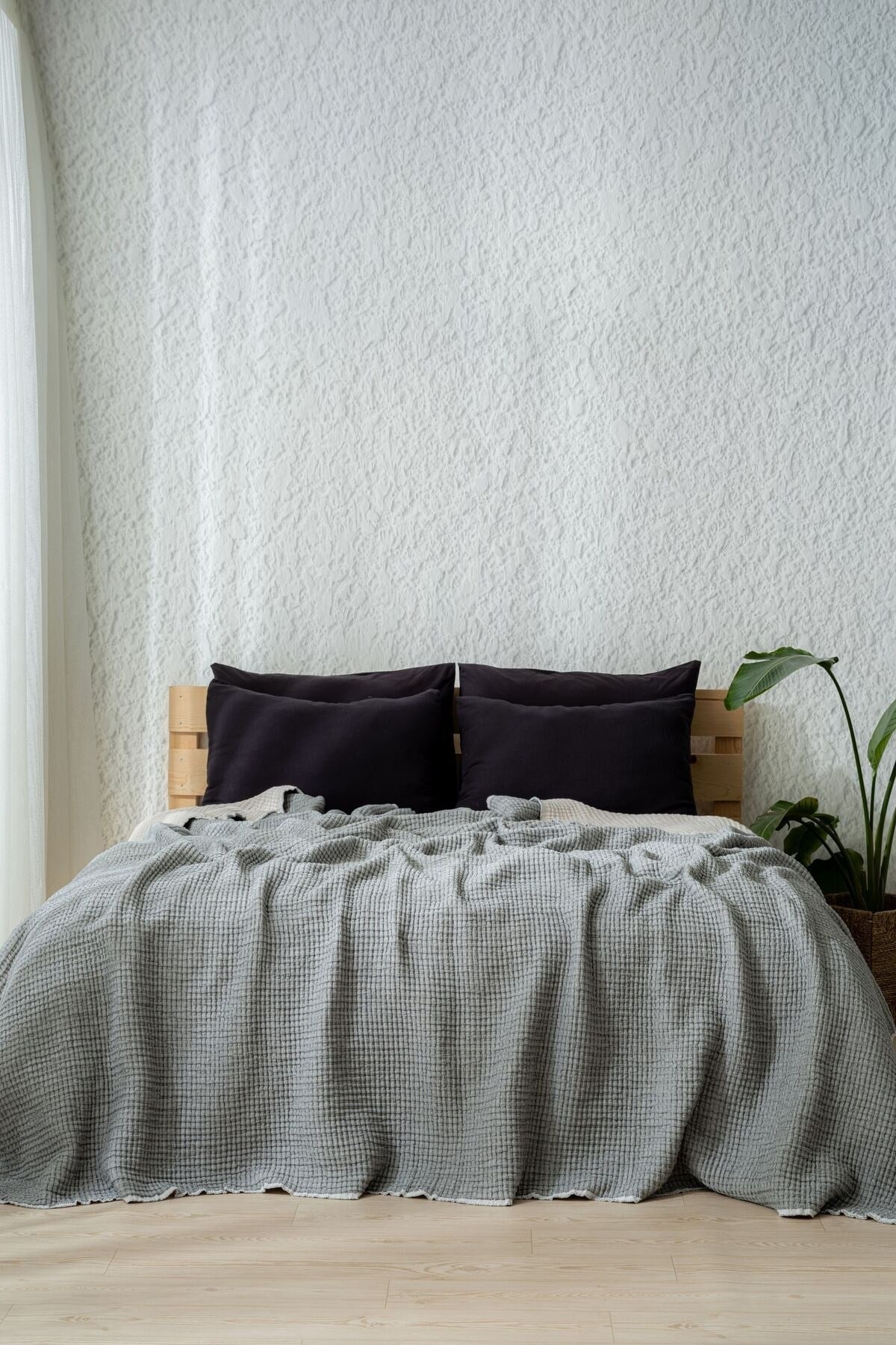 Müslin 7 Katlı Lira Serisi Yorgan Çift Kişilik Siyah-Gri 240x260cm (Çift Taraflı)