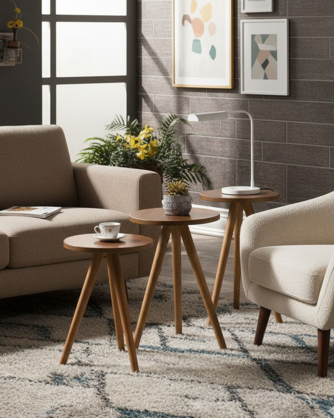 Reyo Ahşap Zigon Sehpa Ceviz