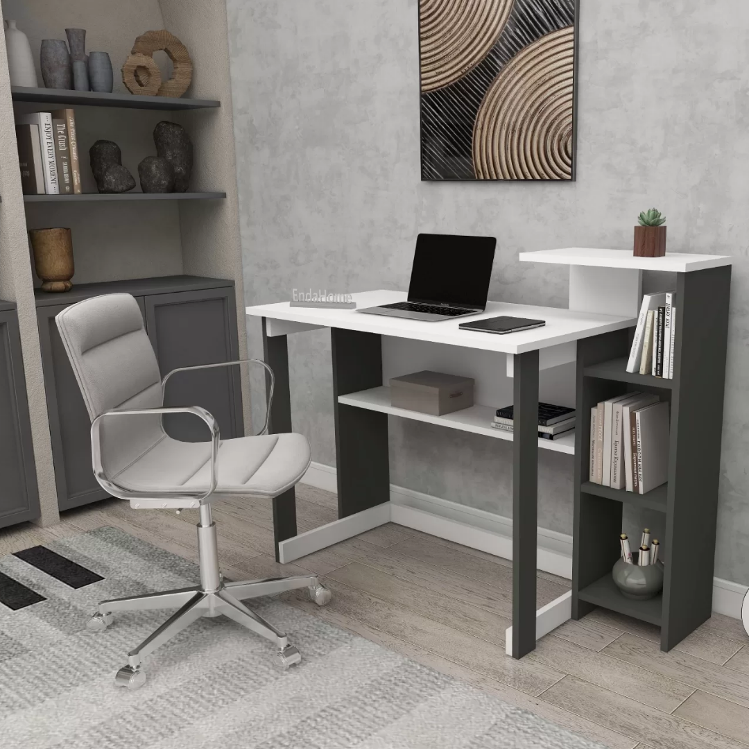 Enda Home SAYE 5 Raflı Kitaplıklı Çalışma Masası Antrasit - Beyaz