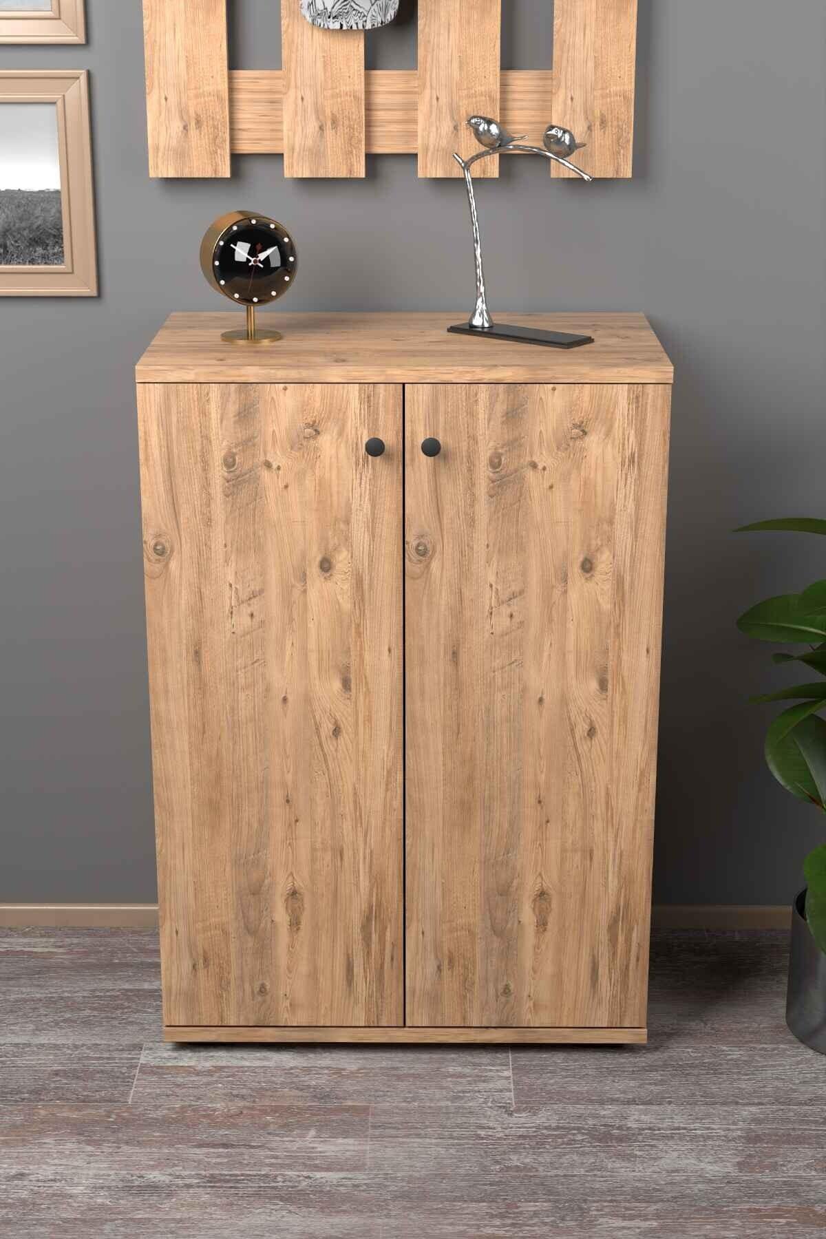 Reyo Falez Ayakkabılık Çok Amaçlı Dolap 5 Raflı 2 Kapaklı Çam