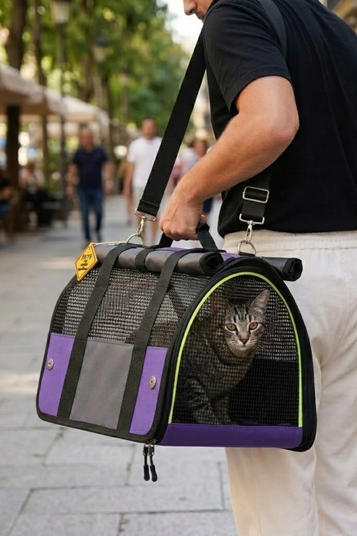 Reyo Brave Paws Flybag Plastik Yırtılmaz Fileli Kedi Ve Köpek Taşıma Çantası Seyahat Çantası Mor 45x25x26cm