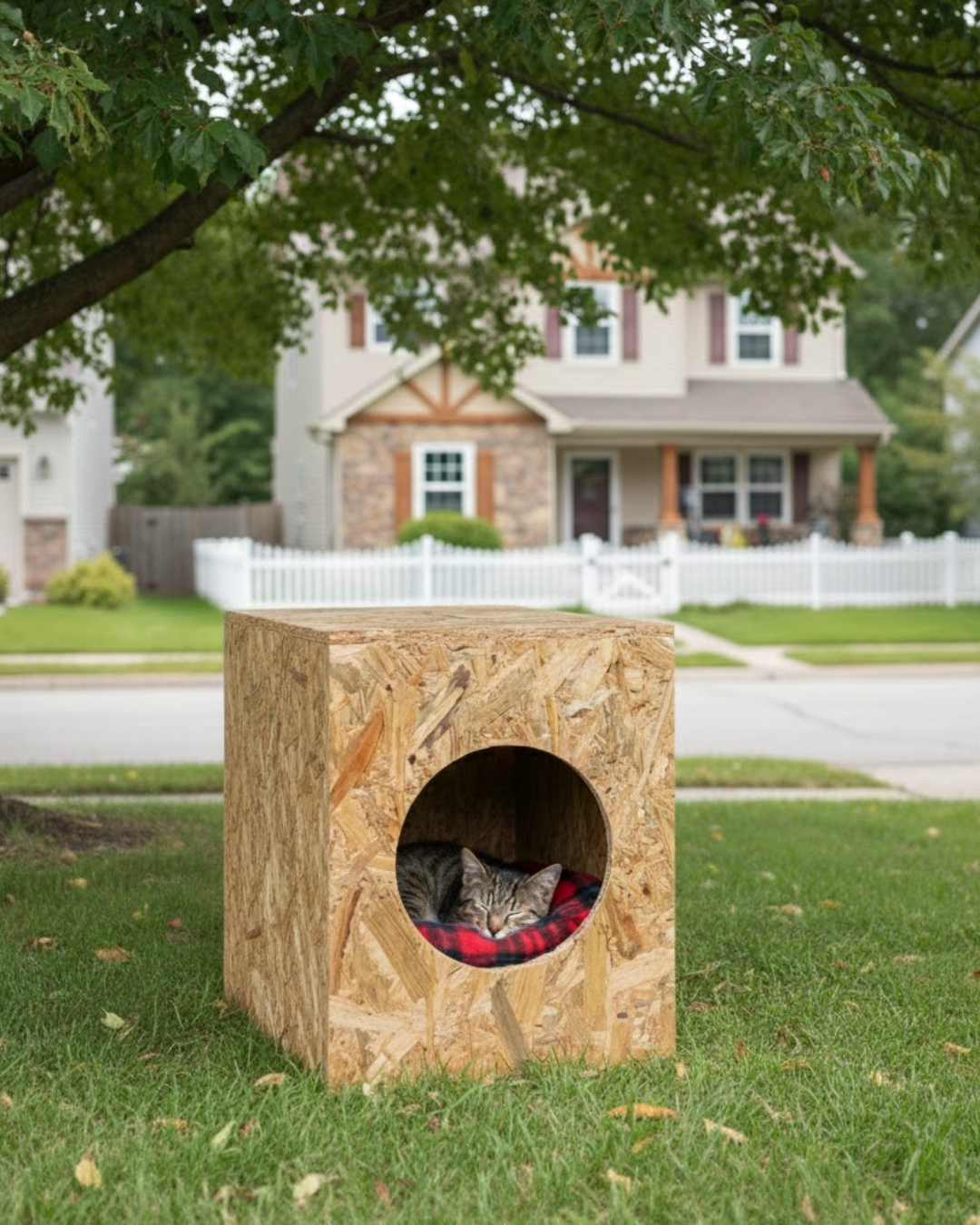 Reyo Kedi Evi Dış Ortam Uygun Ahşap Kedi Evi OSB 43x41x29 cm