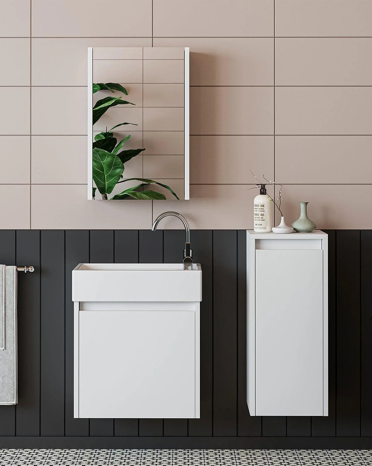 RoomArt Tek Kapaklı Lavabolu Mat Beyaz 50 Cm Banyo Dolabı Aynalı Üst Dolabı Boy Dolabı Tuvalet Kâğıtlığı Mat Beyaz