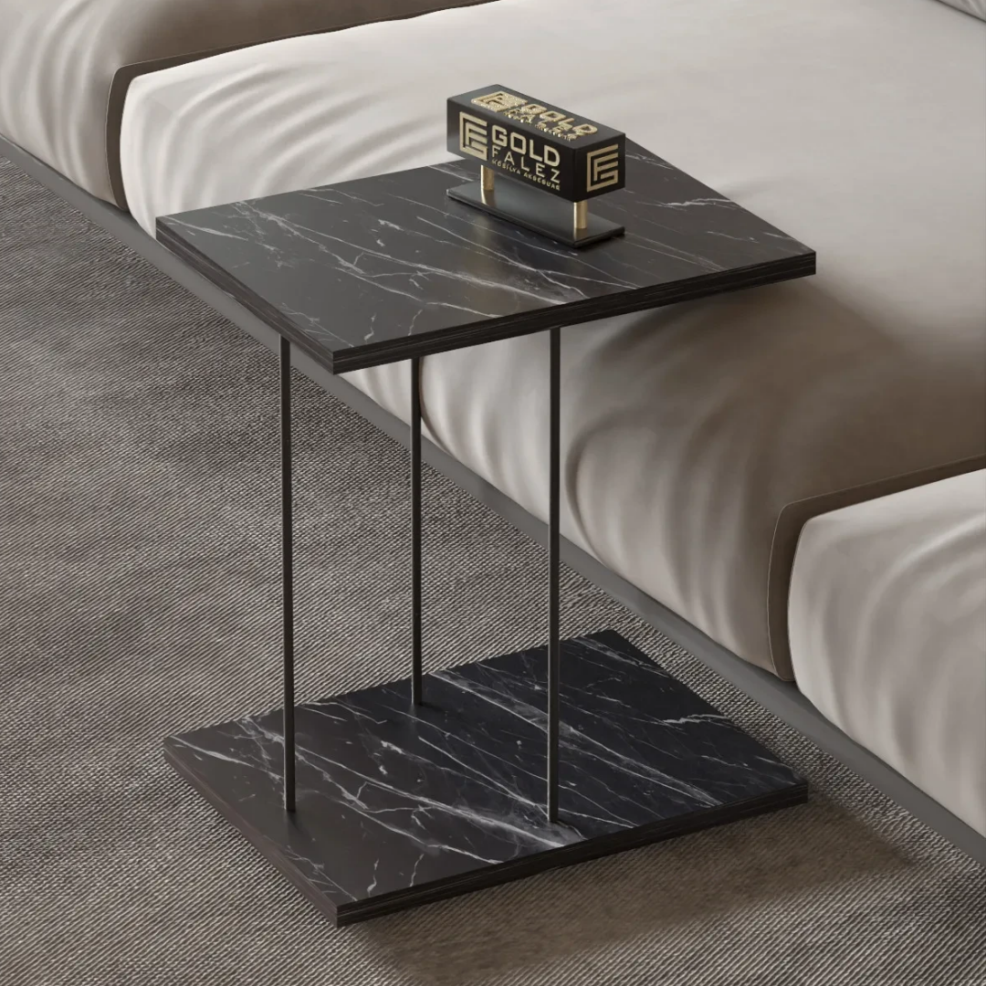 Gold Falez Tekerlekli Yan Sehpa Dikdörtgen Bendir