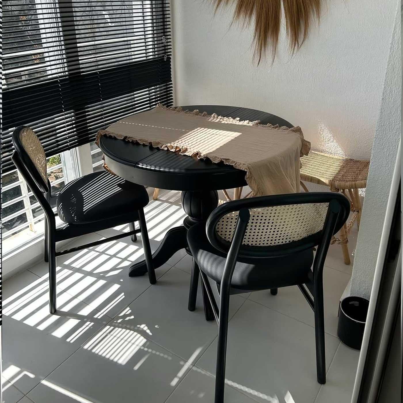 Reyo 90cm Açılır Yuvarlak Baba Ayaklı Masa Siyah