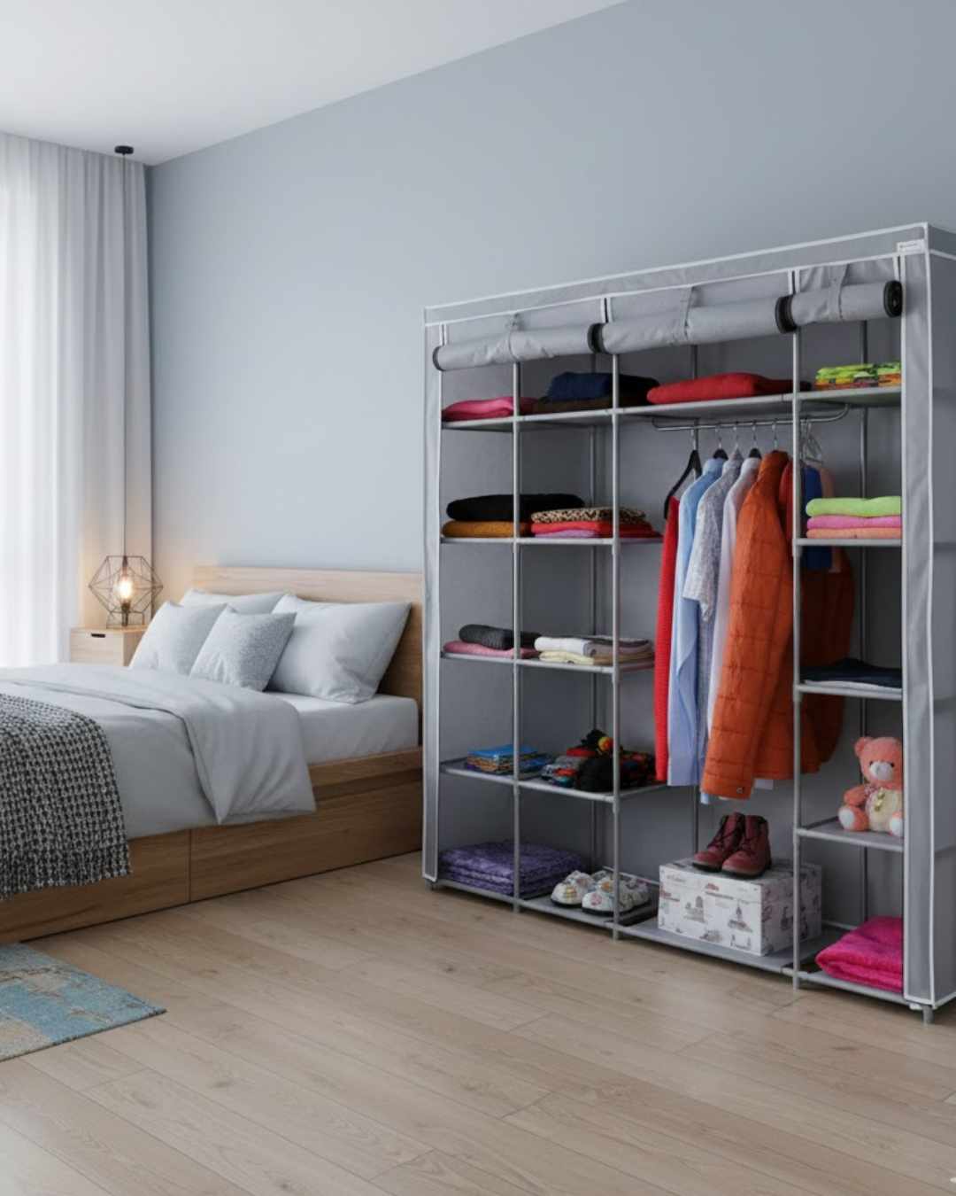 Prado Stark Xtra Çift Yandan Raflı Çelik Profilli Bez Dolap Gri