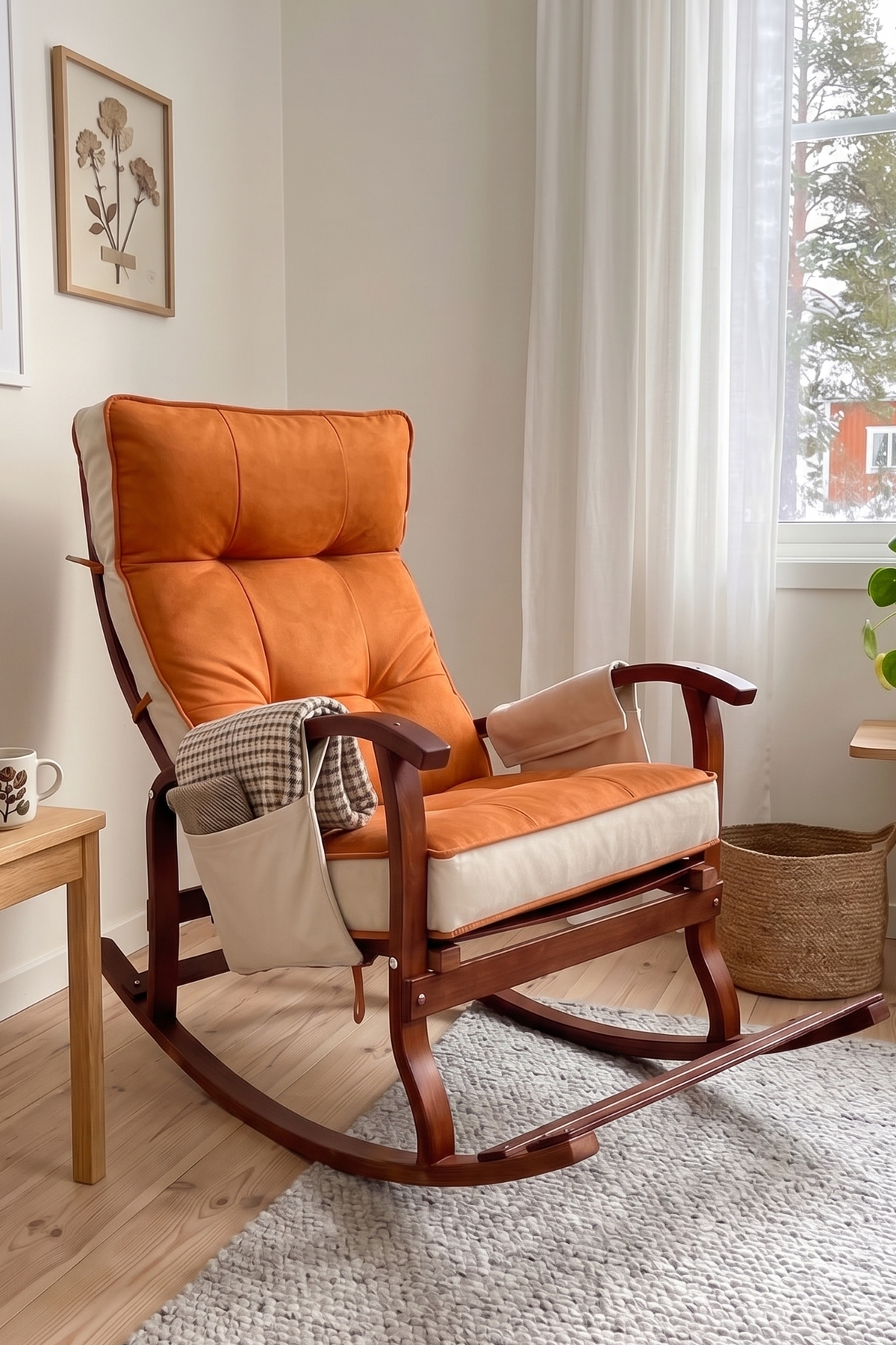 Reyo Venedik Sallanan Sandalye, Tv Koltuğu, Baba Koltuğu, Kitap Okuma Koltuğu Ceviz Ahşap, Kiremit Krem