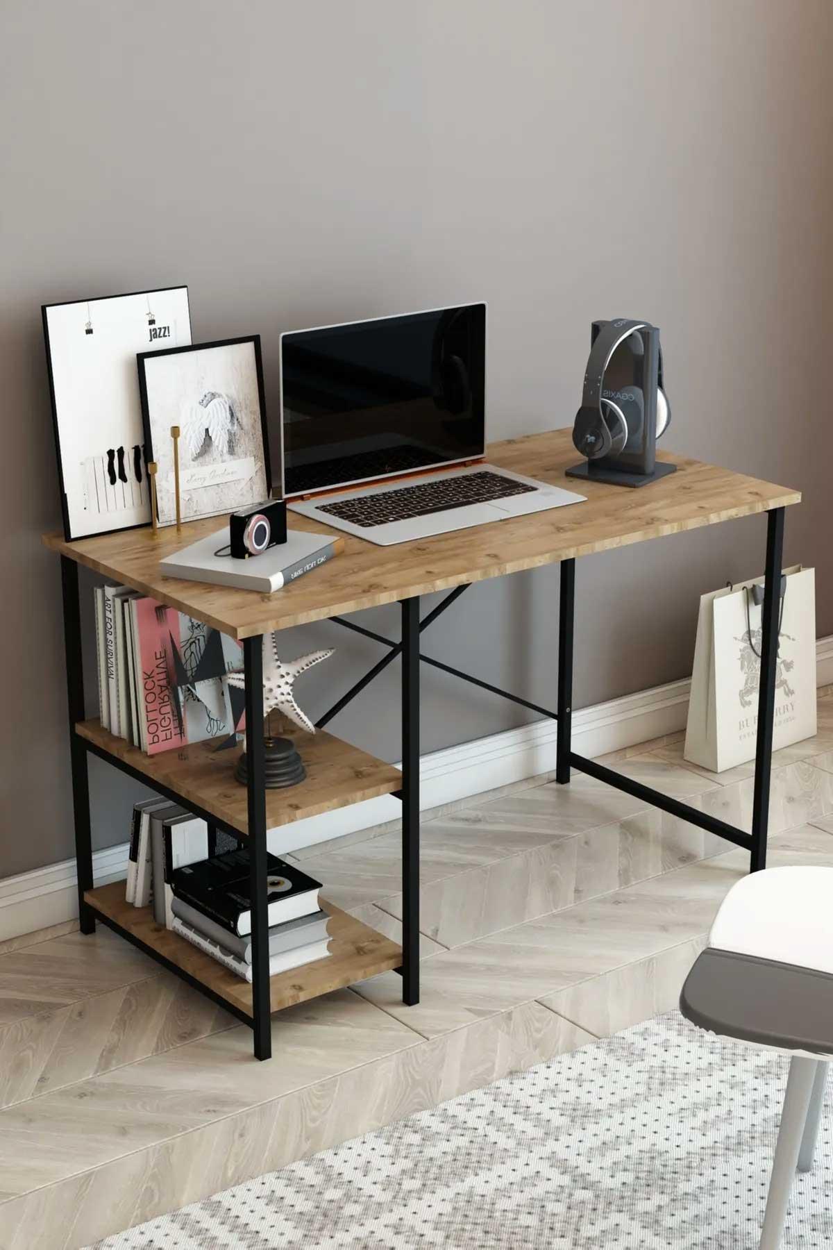 Reyo Falez 2 Raflı Çalışma Masası 60x120 - Bilgisayar Ofis Ders Masası Ceviz