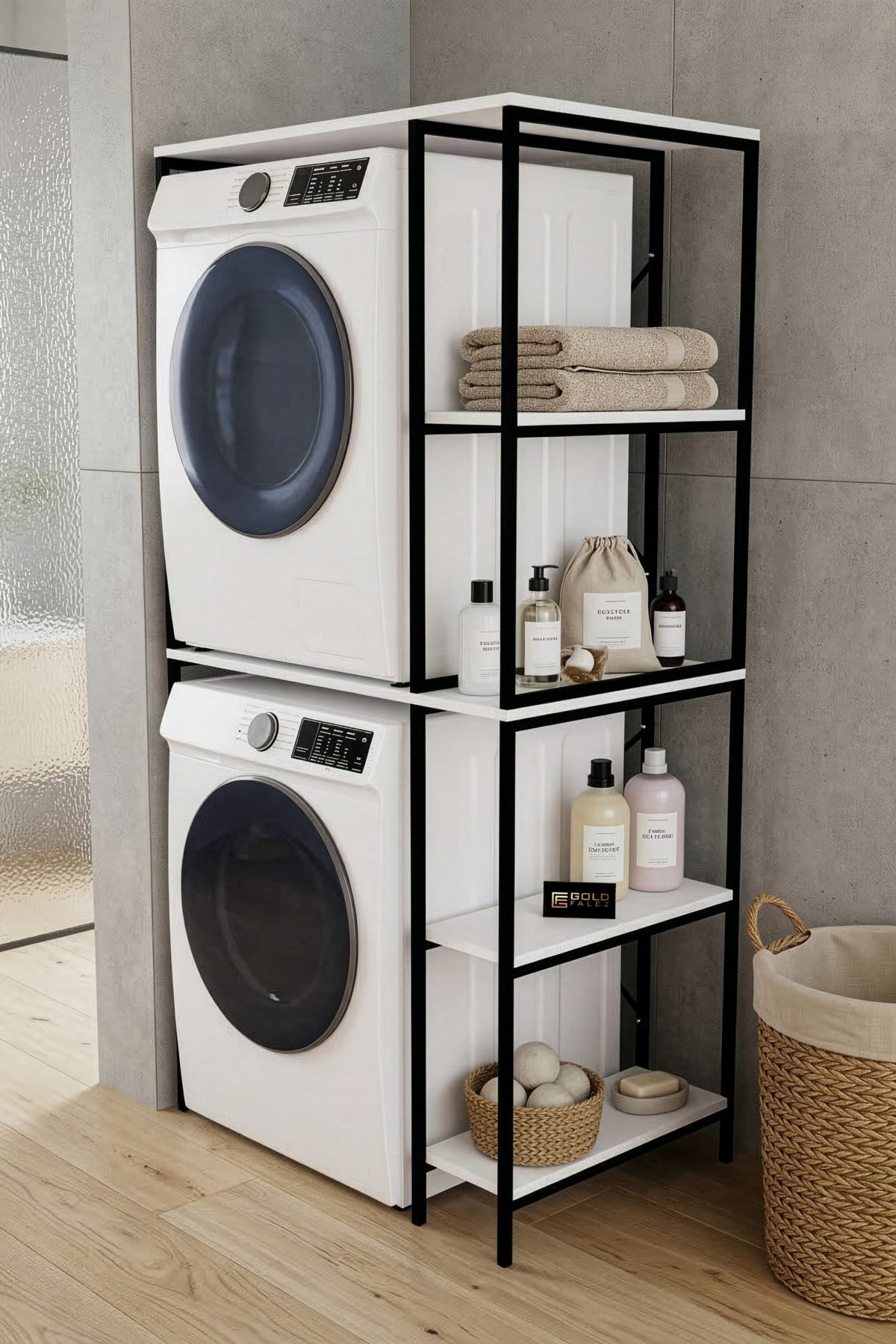Reyo Falez Çamaşır Makinesi Üstü Dolap Yan Raflı Metal Banyo Düzenleyici Çok Katlı Organizer - 264