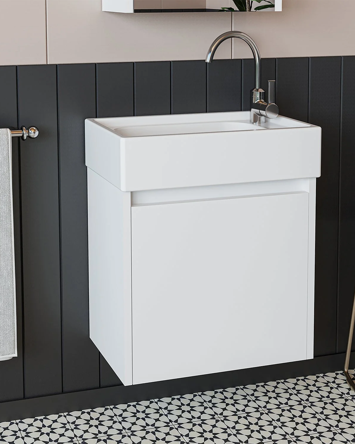 RoomArt Ayaksız Tek Kapaklı Lavabolu Beyaz 50 Cm Banyo Dolabı Mat Beyaz