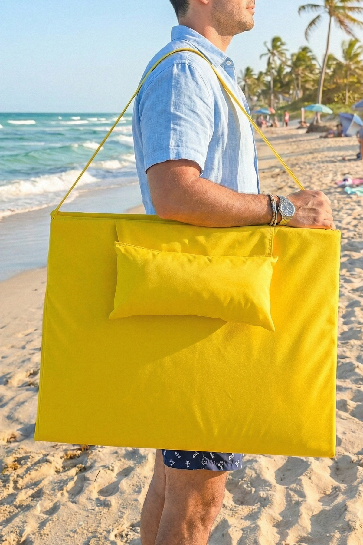 Bysay Taşınabilir Katlanır Plaj Havuz Minderi, Şezlong Minderi Kamp Yatağı Sarı