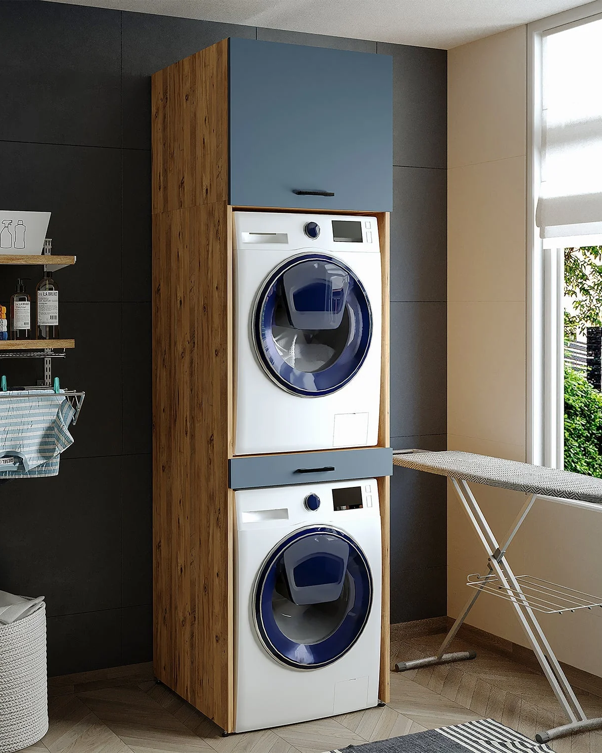 Roomart Çamaşır Ve Kurutma Makinesi Dolabı+üst Dolabı 67x240 Cm Atlantik Çam - Antrasit