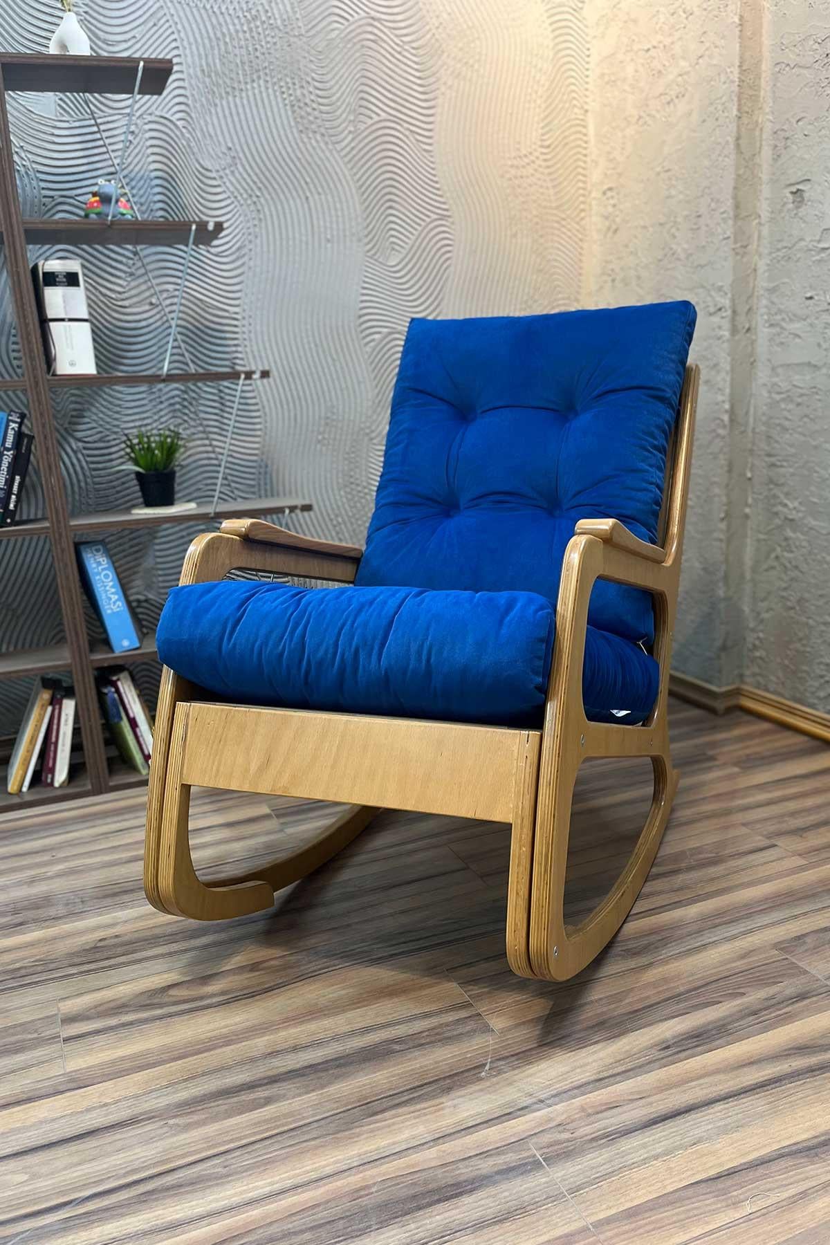 Asedia Kontes Naturel Saks Mavisi Dolgu Minderli Sallanan Sandalye Dinlenme Koltuğu Baba Koltuğu