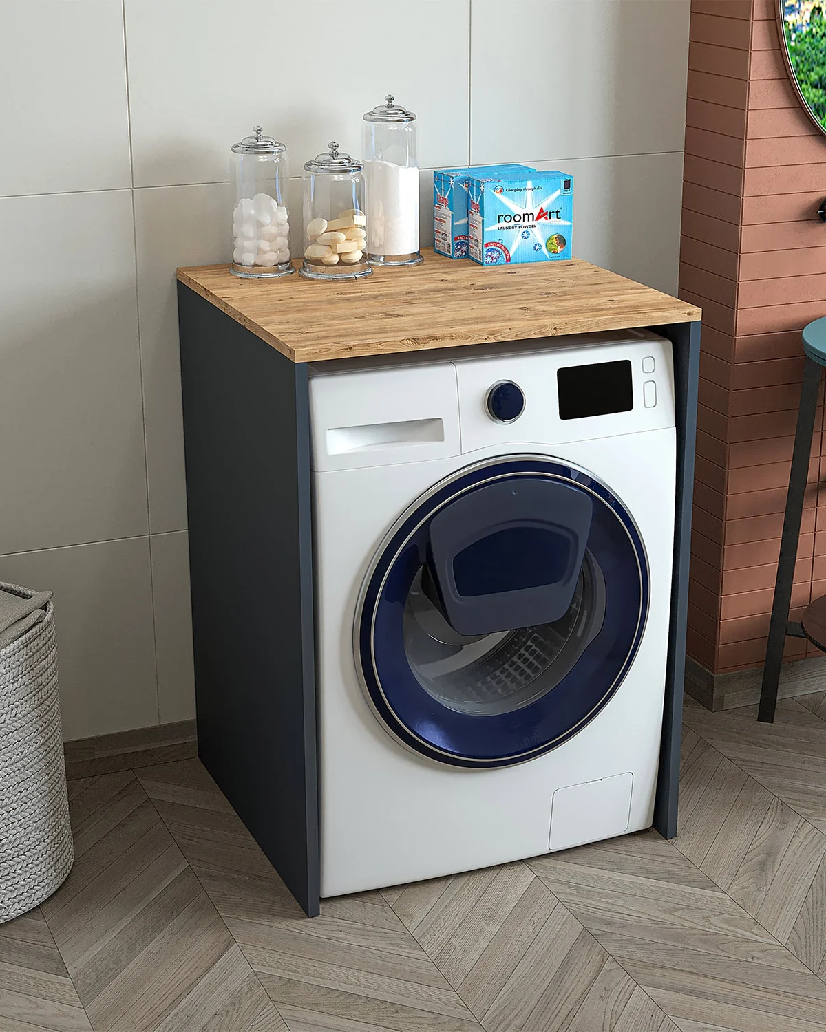 RoomArt Çamaşır Makinesi Dolabı Kurutma Makinesi Dolabı Antasit-Atlantik Çam