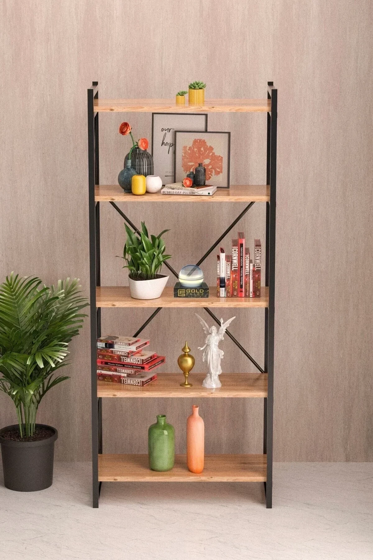 Reyo 5 Raflı Kitaplık, Çok Amaçlı Raf Ceviz