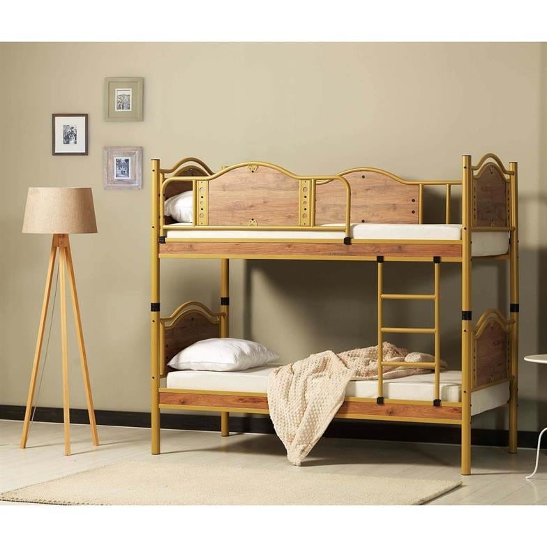 Argimo Avangard Genç Çocuk Odası Ahşap Başlıklı Metal Kahverengi Ranza ve Karyola