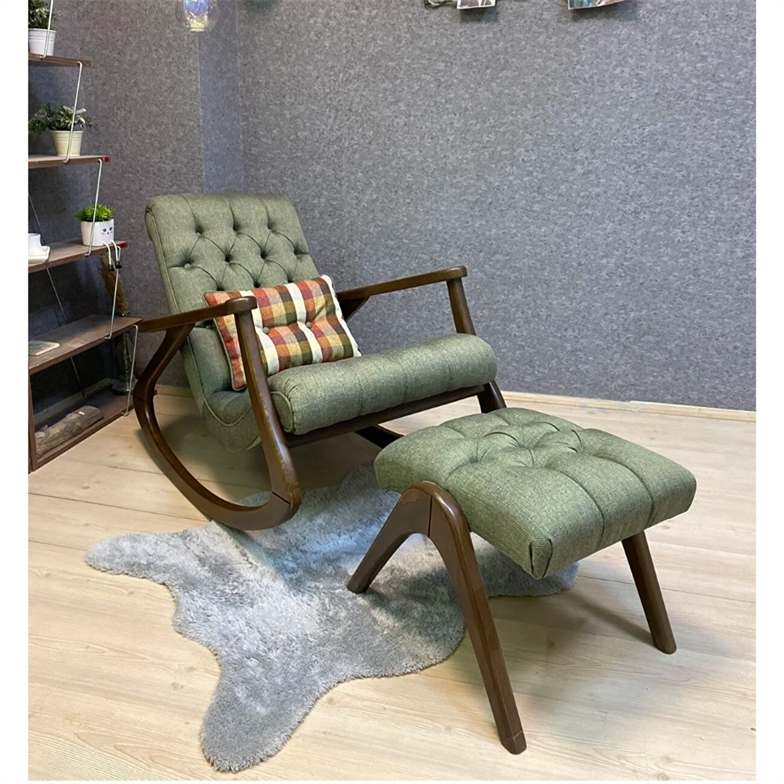 Asedia Ekol Ceviz Yeşil Kapitoneli Dişbudak Sallanan Sandalye Dinlenme Emzirme Baba Tv Okuma Koltuğu Berjer