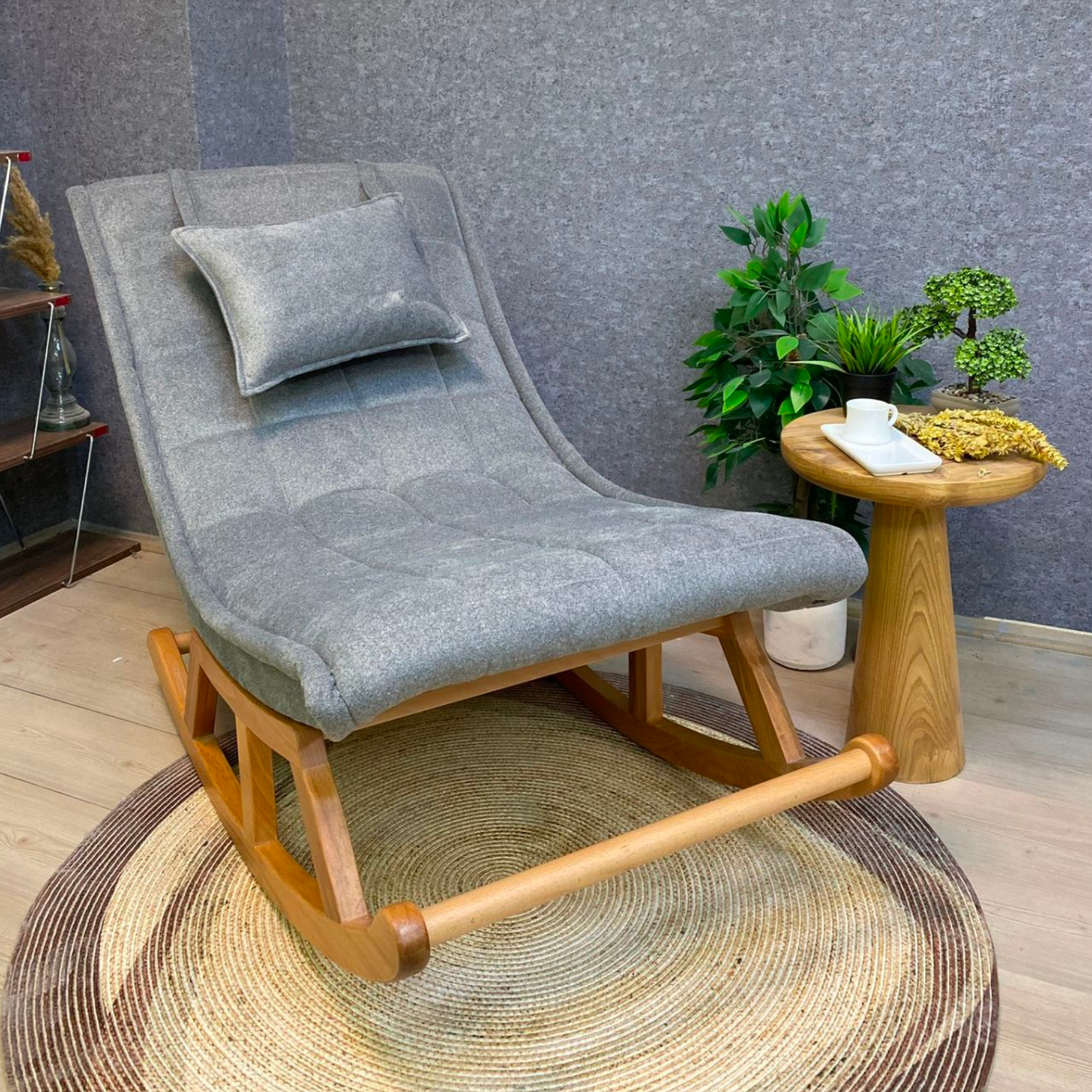 Asedia Miskin Naturel Sofa Gri Sallanan Sandalye Dinlenme Emzirme Baba Tv Okuma Uzanma Koltuğu Berjer