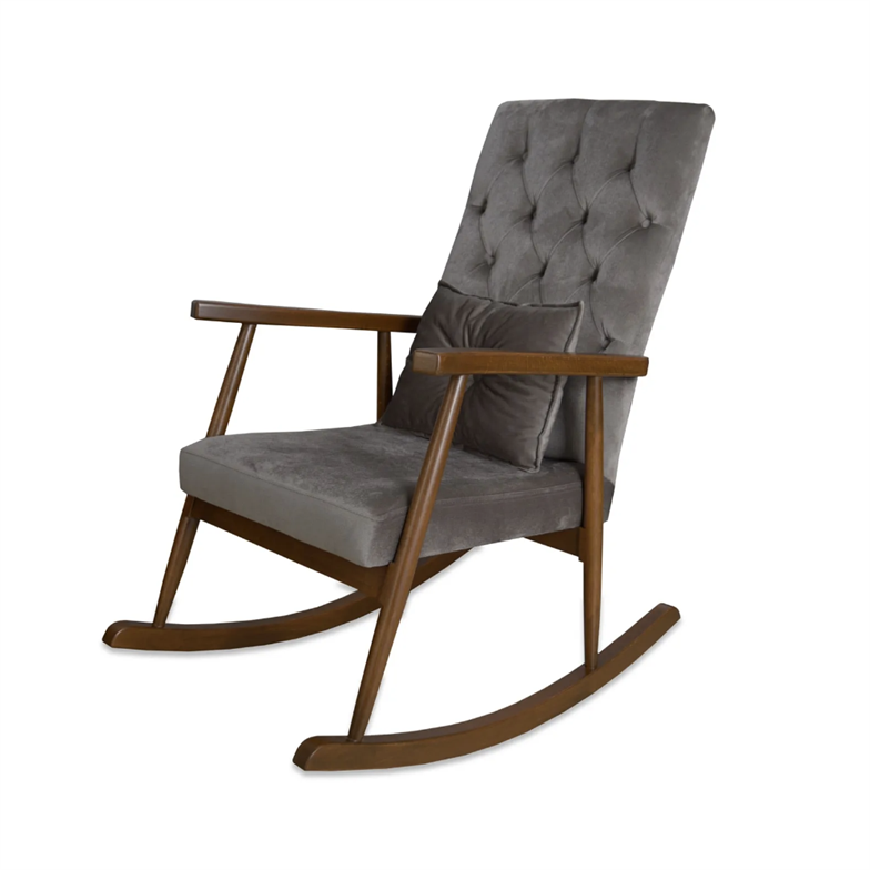 Asedia Trend Ceviz Gri Kapitoneli Sallanan Sandalye Dinlenme Emzirme Baba Tv Okuma Koltuğu Berjer