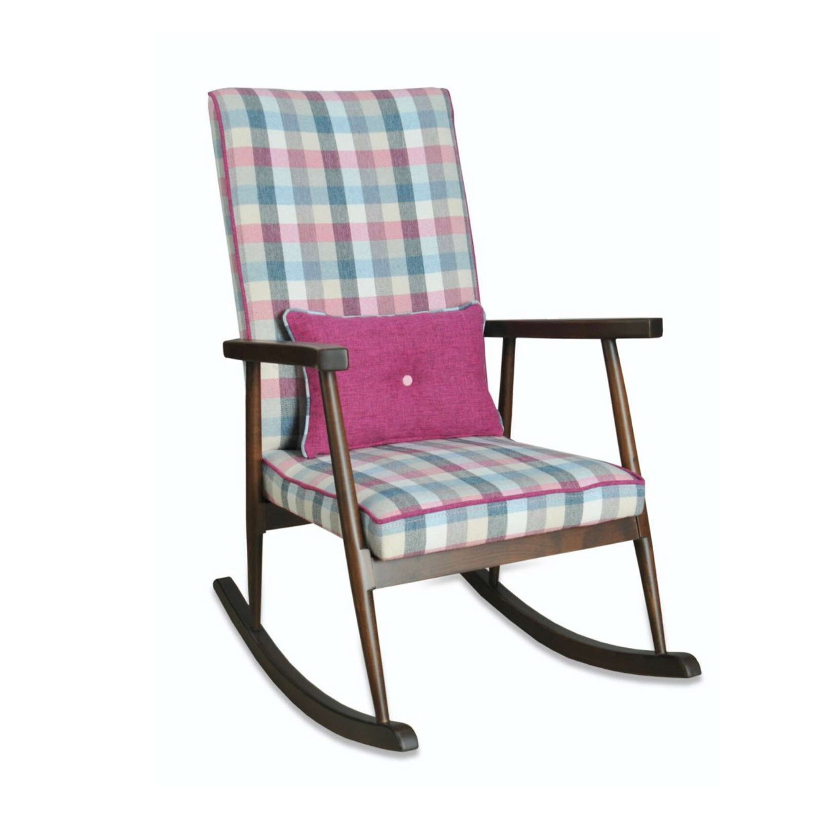 Asedia Trend Ceviz Keten Ekose1701 Kumaş Modern Ahşap Sallanan Sandalye