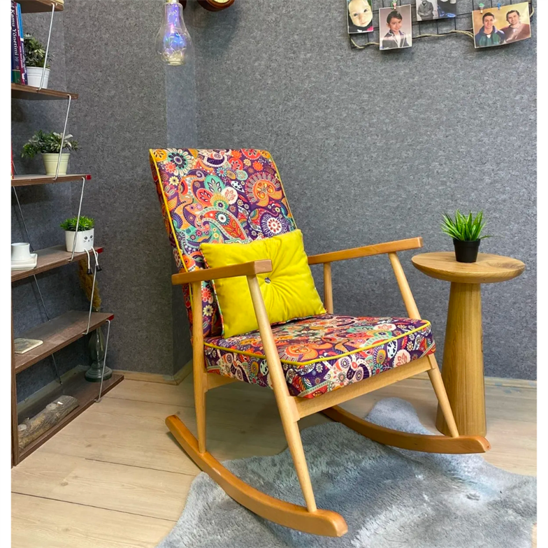 Asedia Trend Naturel Retro Döşemeli Sallanan Sandalye Dinlenme Emzirme Baba Tv Okuma Koltuğu Berjer