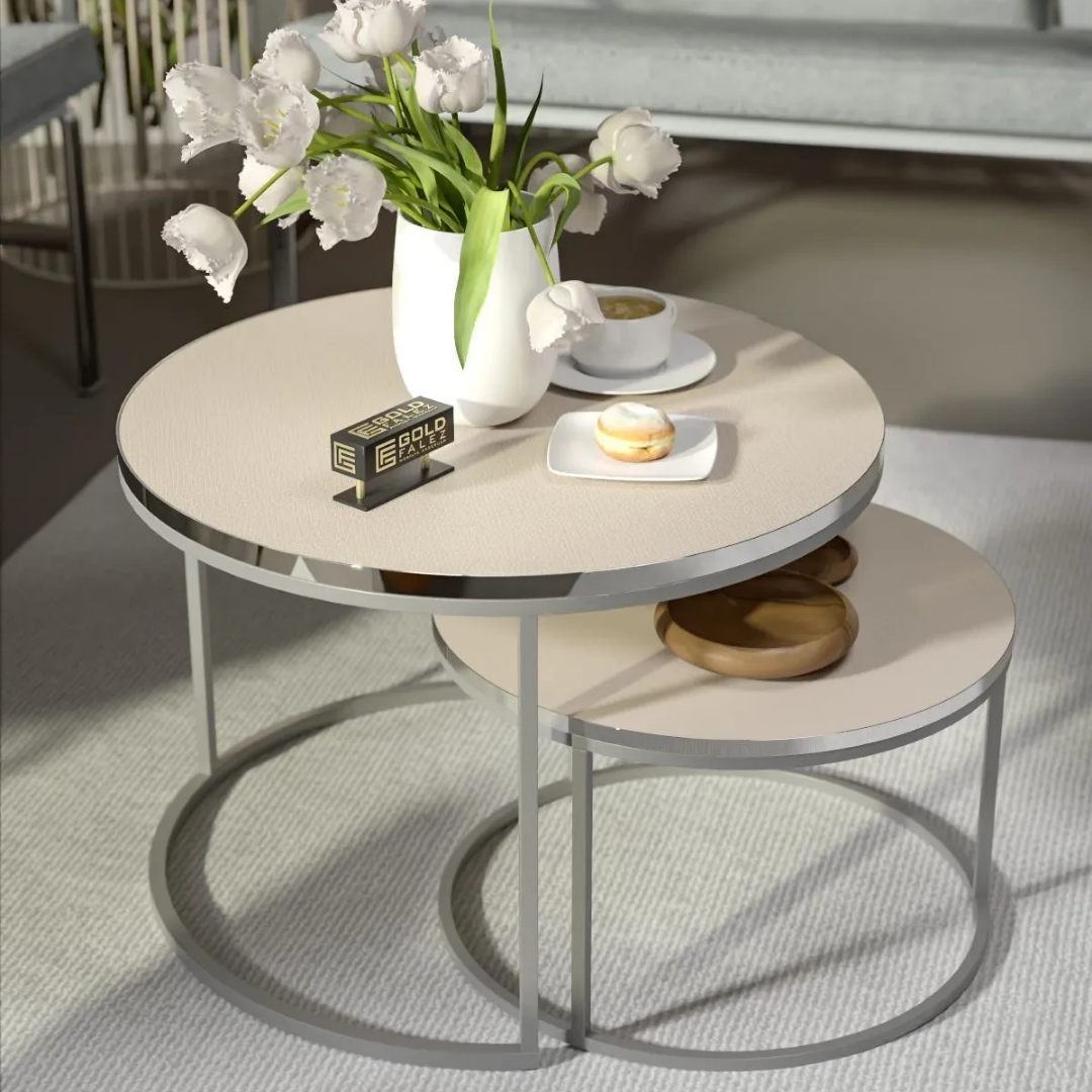 Gold Falez Orta Sehpa İkili Gümüş Lux Special Krem