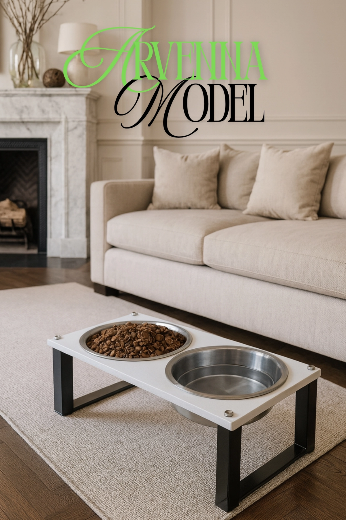 Reyo OK-AY Store Arvenna Premium Kedi ve Köpek Mama Standı Paslanmaz Çelik Kase, Kaymaz Tabanlı Siyah-Beyaz