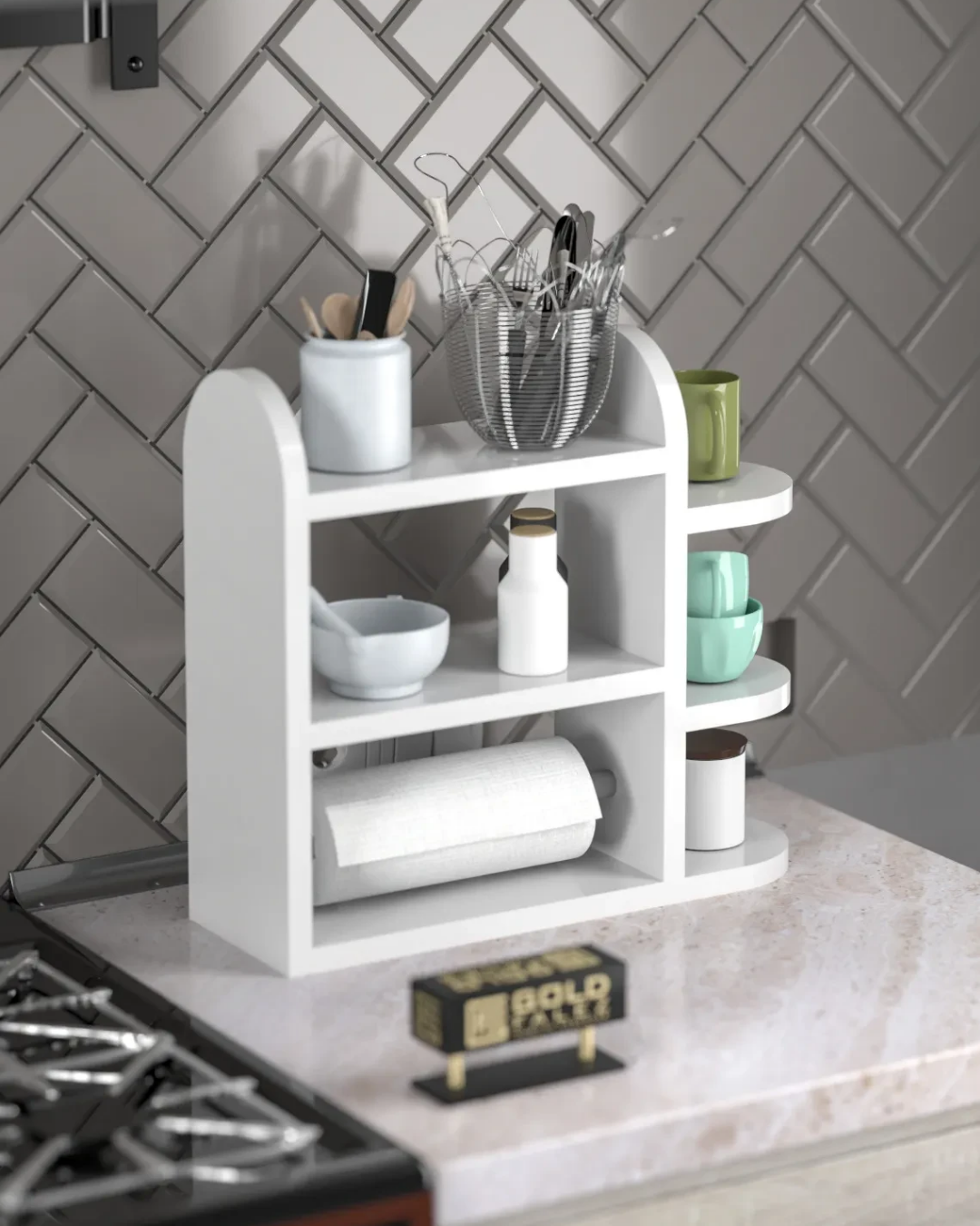 Reyo Home Modern Peçetelikli Baharatlık Mutfak Rafı Beyaz
