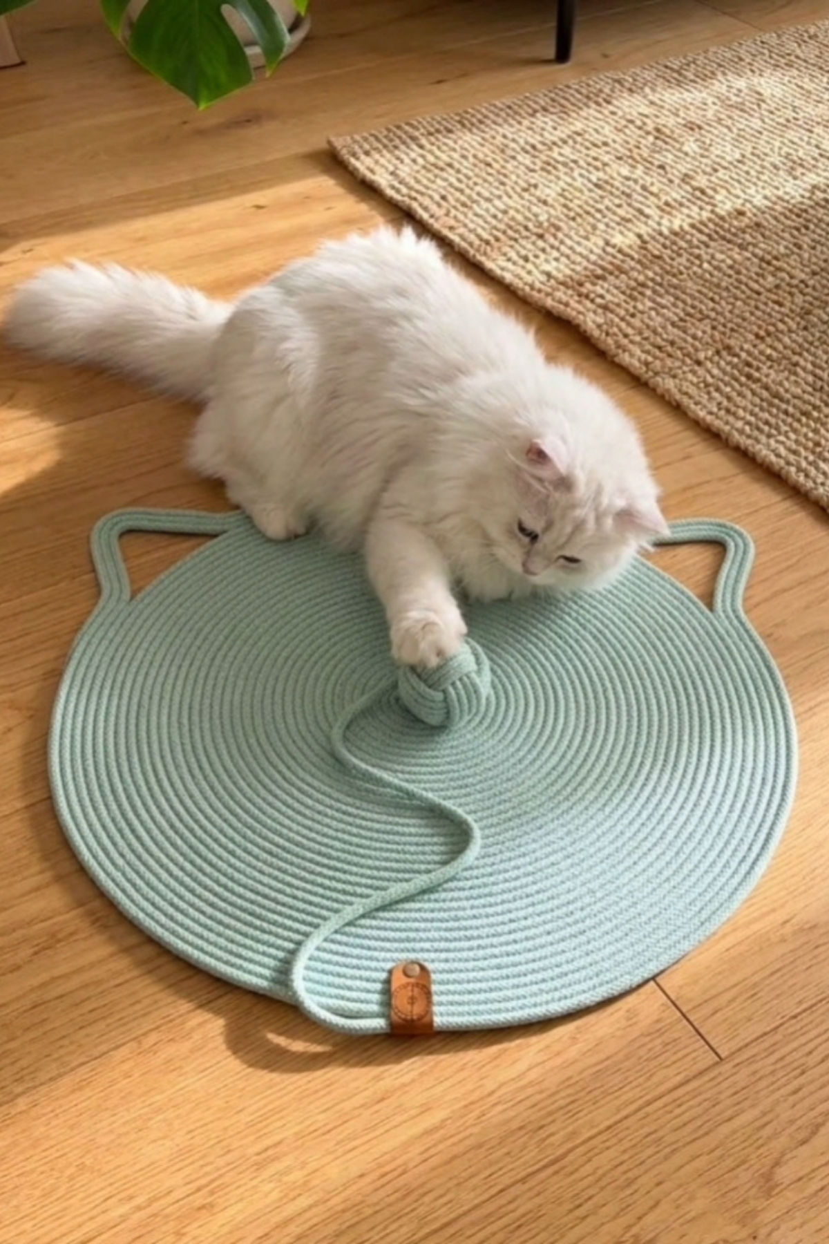 Reyo Pet El Yapımı Oyuncaklı Kedi Tırmalama Matı %100 Pamuk İpli Çağla Yeşili