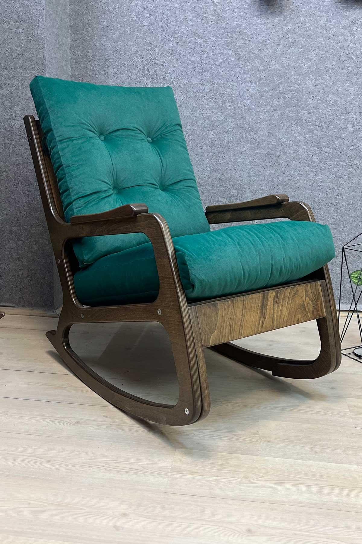 Asedia Kontes Ceviz Zümrüt Yeşili Dolgu Minderli Sallanan Sandalye Dinlenme Koltuğu Baba Koltuğu