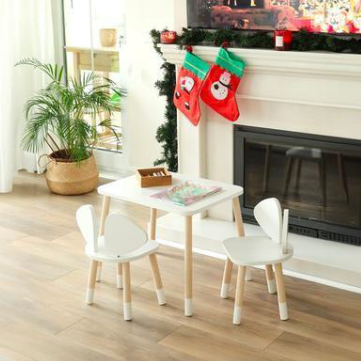 Alfa Country Montessori Çocuk Masası 1 Masa & 2 Mickey Sandalye Beyaz