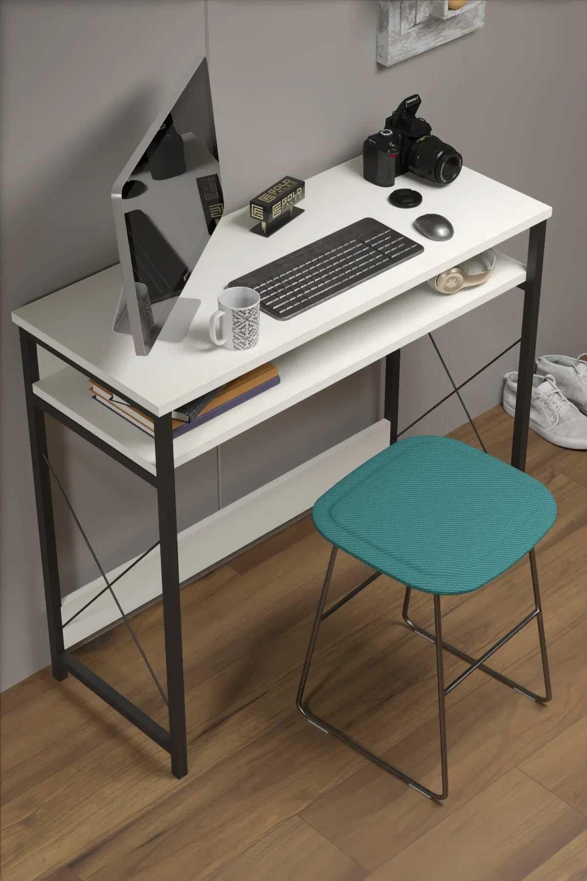 Reyo 90x37cm Metal Ayaklı Çalışma Masası Bilgisayar Masası Beyaz