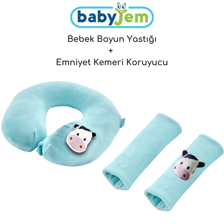 Babyjem Bebek Boyun Yastığı + Emniyet Kemeri Koruyucu Mavi | Ereyon