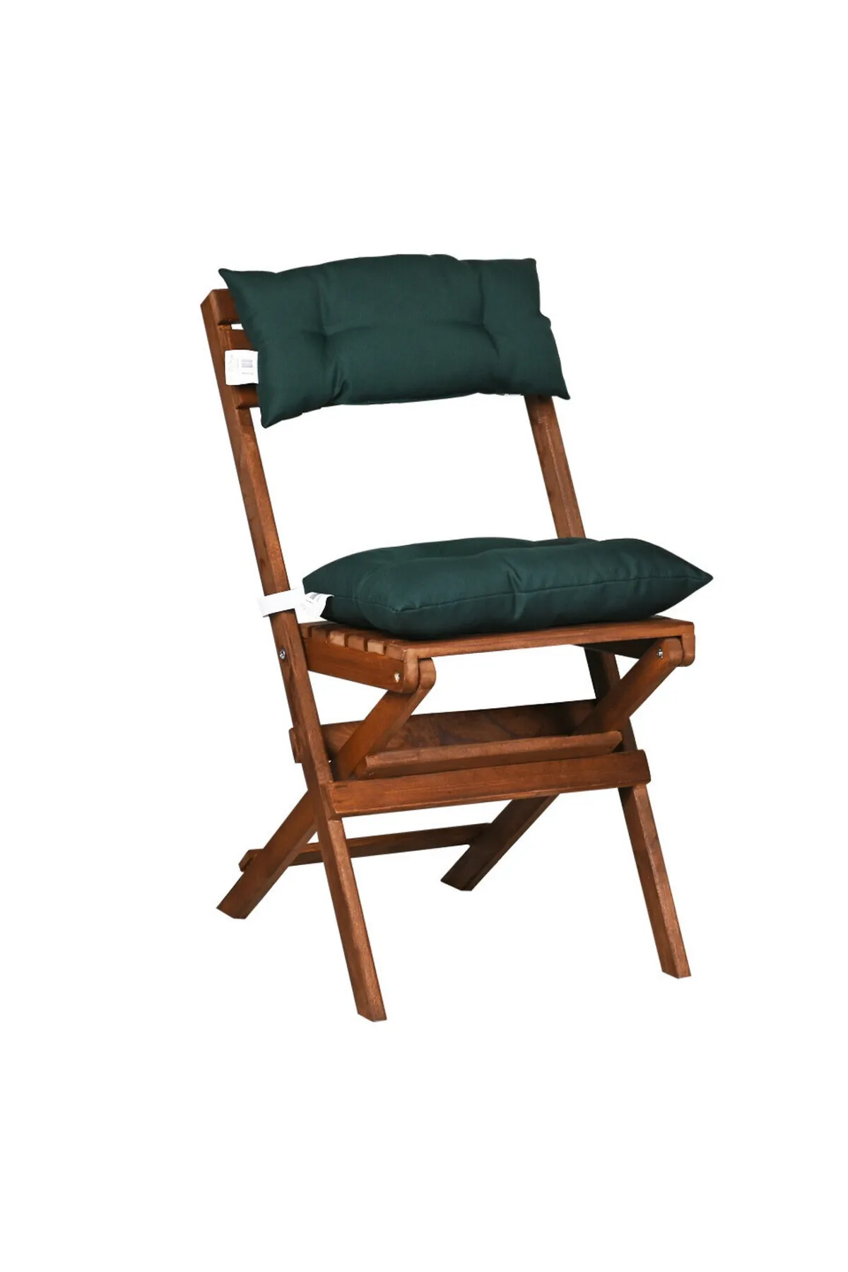 Bysay Vernikli Puf Minderli Ahşap Katlanabilir Bahçe Mutfak Balkon Teras Sandalyesi (Ceviz-Yeşil)