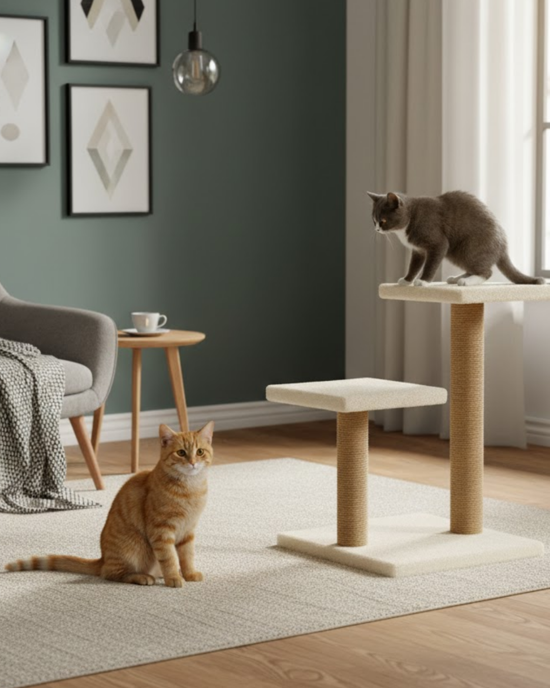 Reyo Pet Çift Stepli Kedi Tırmalama Beyaz
