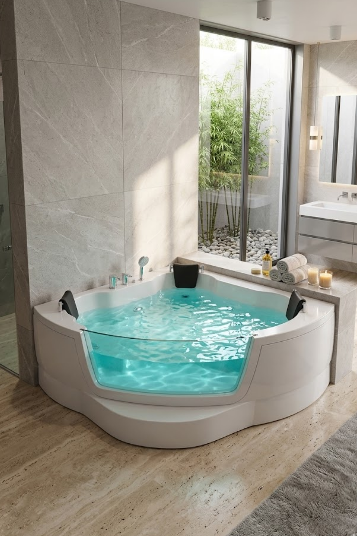 Kuntbay 170 x 170 H 65 Köşe Oval Camlı Jakuzi