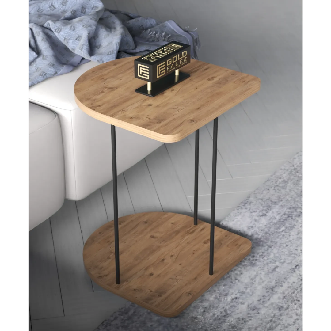 Gold Falez Tekerlekli Yan Sehpa Oval Atlantik Çam